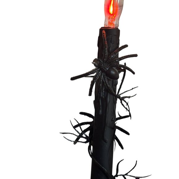 Vtg Upcycled Halloween Candle Window Light Electric flicker bulb Skull Spider Ro - Picture 8 of 9